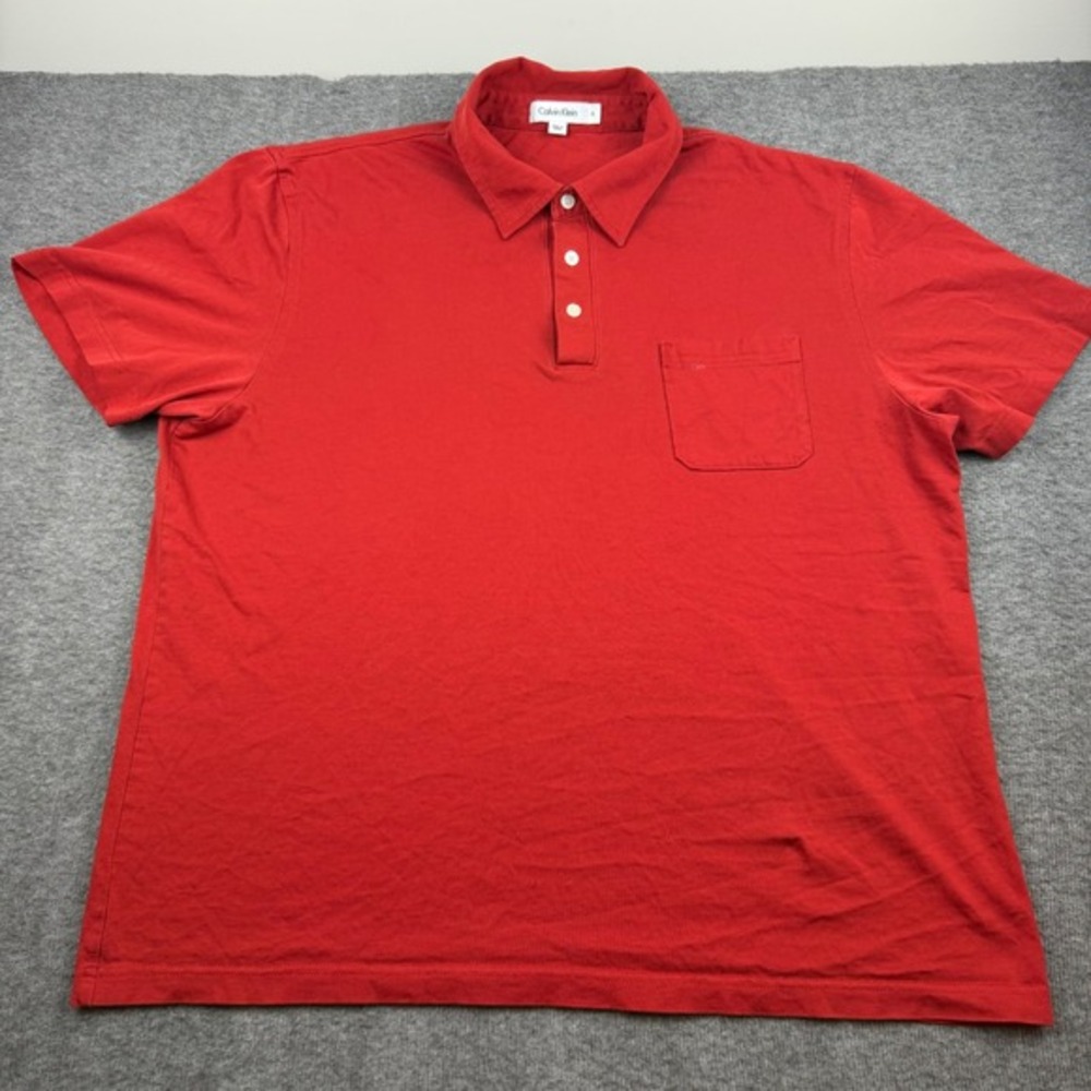 Calvin Klein Polo Shirt Mens XL Red Short Sleeve Cotton‎ Pocket Casual Classic